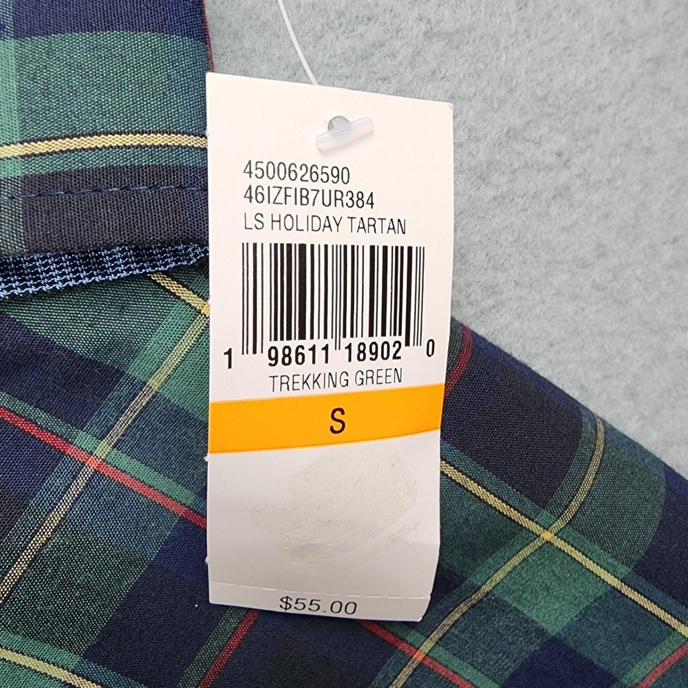 IZOD Shirt Mens Small Green Plaid Long Sleeve Button Down Holiday Stretch NWT - Picture 4 of 11